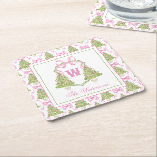 Dessous-de-verre Carré En Papier Aquarelle Pink Nutcracker Monogram Crest