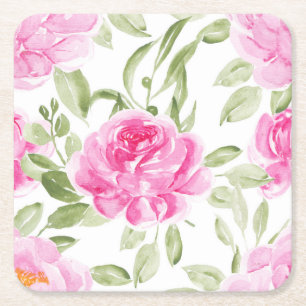 Dessous-de-verre Carré En Papier Aquarelle Pretty Pink Peony Motif