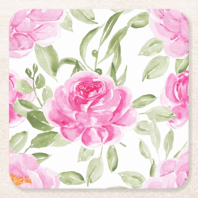 Dessous-de-verre Carré En Papier Aquarelle Pretty Pink Peony Motif (Devant)