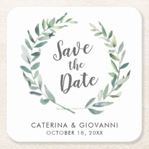 Dessous-de-verre Carré En Papier Aquarelle rustique verte non photo Enregistrer la 