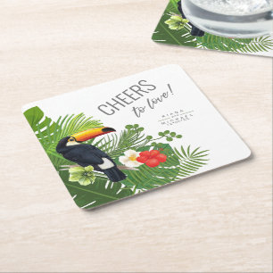 Dessous-de-verre Carré En Papier Aquarelle Tropical Cheers to Love Green ID577