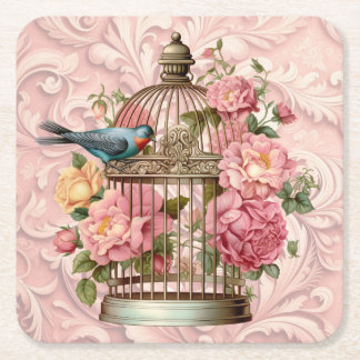 Dessous-de-verre Carré En Papier Aquarelle Vintage romantique Florale Birdcage