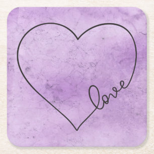 Dessous-de-verre Carré En Papier Aquarelle violette Mariage de coeur Grunge Vintage