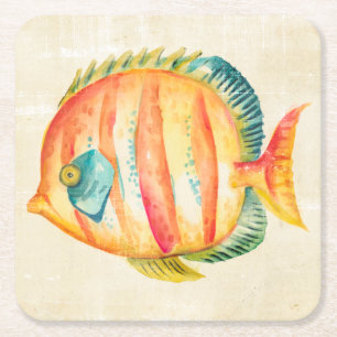 Dessous-de-verre Carré En Papier Aquarium coloré Poisson