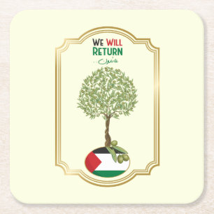 Dessous-de-verre Carré En Papier Arbre à Olivier palestinien : "Nous retournerons"