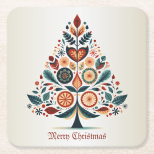 Dessous-de-verre Carré En Papier Arbre coloré de Noël Art populaire scandinave