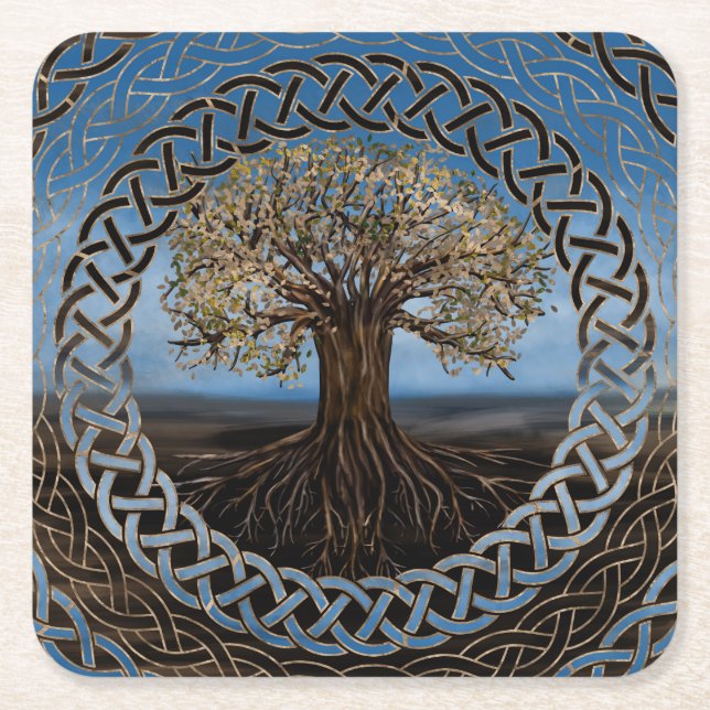 Dessous-de-verre Carré En Papier Arbre de la vie - dessin de Yggdrasil (Devant)
