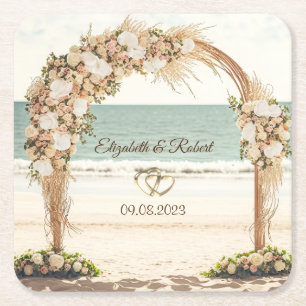 Dessous-de-verre Carré En Papier Arbre de mariage de plage avec roses