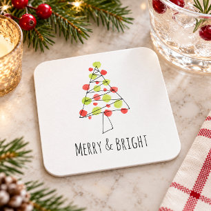 Dessous-de-verre Carré En Papier Arbre de Noël aquarelle personnalisé Joyeux et Lum