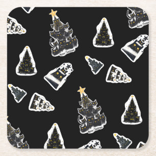Dessous-de-verre Carré En Papier Arbre de Noël Chat Noir Amusant Meowy