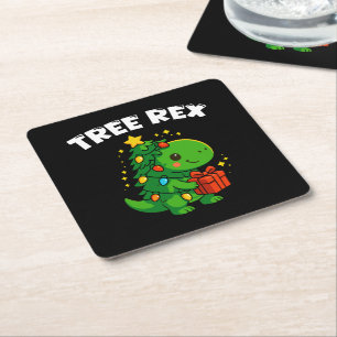 Dessous-de-verre Carré En Papier Arbre de Noël dinosaure T-Rex Dino mignon fête de