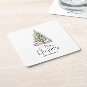 Dessous-de-verre Carré En Papier Arbre de Noël Elegant Personnalisé