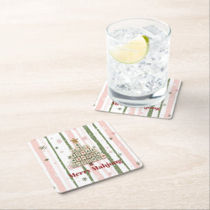 Dessous-de-verre Carré En Papier Arbre de Noël Mahjong personnalisable