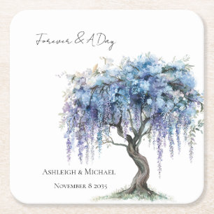 Dessous-de-verre Carré En Papier Arbre Fleurissant Violet Romantique Mariage