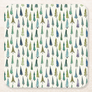 Dessous-de-verre Carré En Papier Arbres de Noël modernes motif illustré