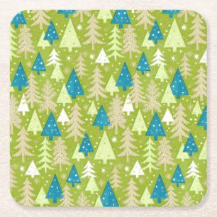 Dessous-de-verre Carré En Papier Arbres de Noël rétro Dessous de verre 4"