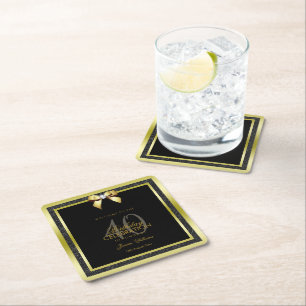 Dessous-de-verre Carré En Papier Arc doré glamour et 40e anniversaire noir pailleté