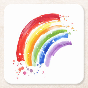 Dessous-de-verre Carré En Papier Arc-en-ciel en aquarelle
