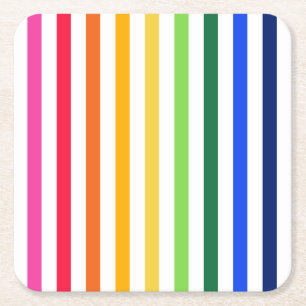 Dessous-de-verre Carré En Papier Arc-en-ciel et rayures blanches