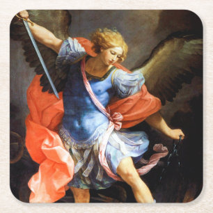 Dessous-de-verre Carré En Papier Archangel Michael piétine Satan, Guido Reni