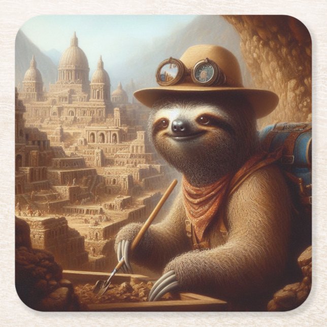 Dessous-de-verre Carré En Papier Archéologue Sloth (Devant)