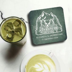 Dessous-de-verre Carré En Papier Ardoise verte rustique Érable de montagne Mariage