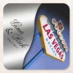Dessous-de-verre Carré En Papier Argent de l'Affiche de bienvenue | de Las Vegas<br><div class="desc">Excitant, dessous de verre orientés de boisson de partie de réception de mariage de Las Vegas de facile-à-personnaliser. Si vous avez besoin d'aide, svp contactez-moi AVANT QUE VOUS PASSIEZ VOTRE COMMANDE : cheryl@cheryldanielsart.com. En assortissant des invitations de mariage, sauvez les dates, les serviettes de cocktail, les plaques à papier, les...</div>
