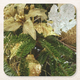 Dessous-de-verre Carré En Papier Argent et or Noël Arbre II