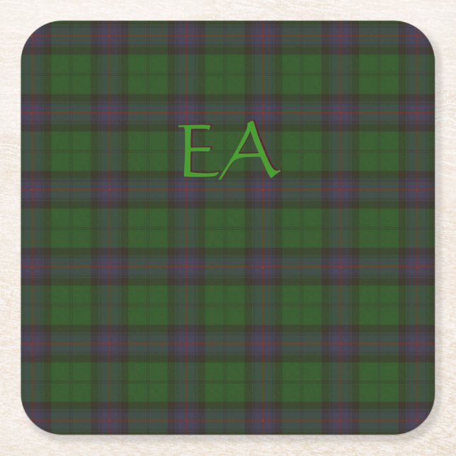 Dessous-de-verre Carré En Papier Armstrong Official Clan Tartan avec vos initiales (Devant)