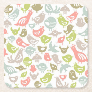 Dessous-de-verre Carré En Papier arrière - plan avec l'ornement coloré d'oiseaux