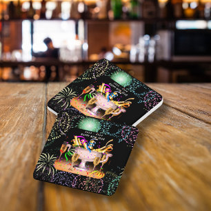 Dessous-de-verre Carré En Papier Arrière - plan noir de la fête de la Saint-Sylvest