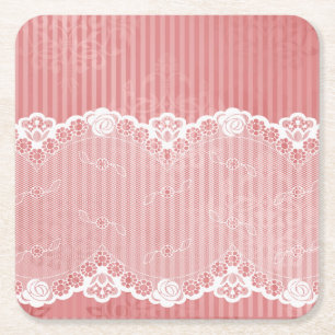 Dessous-de-verre Carré En Papier Arrière - plan rose et blanc avec la dentelle