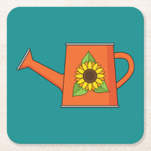 Dessous-de-verre Carré En Papier Arrosage orange avec tournesol