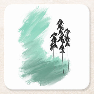 Dessous-de-verre Carré En Papier art de l'arbre vert scandinave simple moderne ment