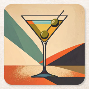 Dessous-de-verre Carré En Papier Art de Martini à blocs de couleur Mid Century Mode