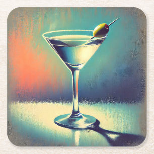 Dessous-de-verre Carré En Papier Art de Martini Mid Century J'adore le Blues