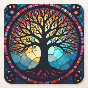 Dessous-de-verre Carré En Papier Art de verre coloré, Arbre de Vie en verre coloré