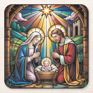Dessous-de-verre Carré En Papier Art de vitrail de la Nativité – Noël de la Sainte