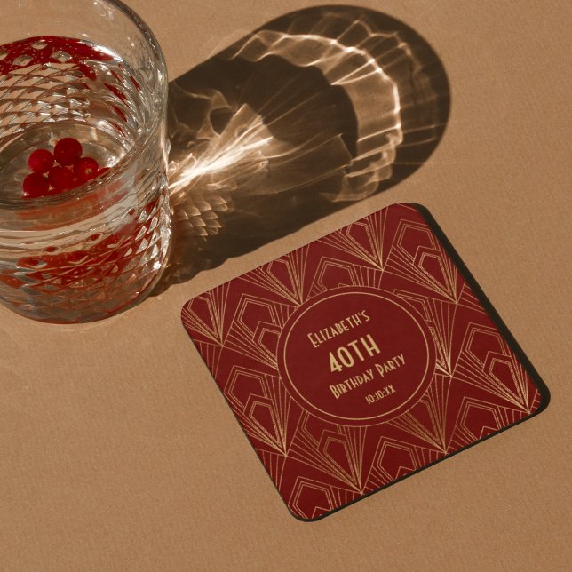 Dessous-de-verre Carré En Papier Art Déco Bourgogne & Gold 40e anniversaire (Créateur téléchargé)