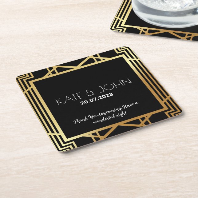 Dessous-de-verre Carré En Papier Art Deco Gatsby Inspired Coasters for Wedding  (Incliné)