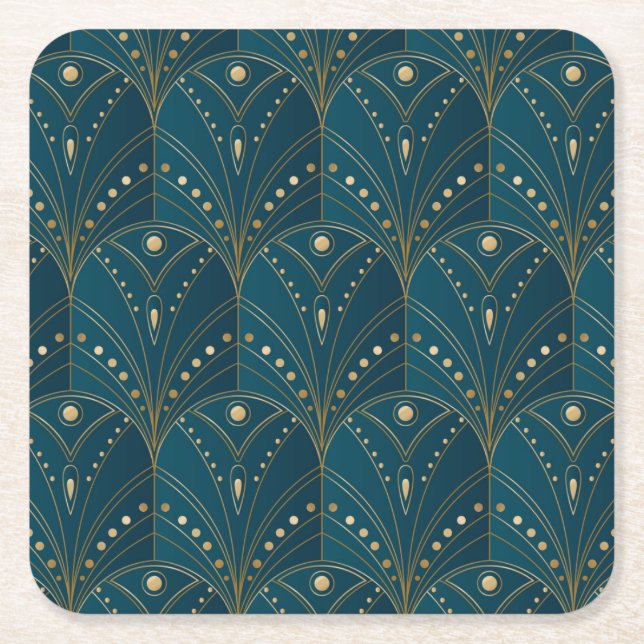 Dessous-de-verre Carré En Papier Art Deco pattern with gold geometric shapes (Devant)