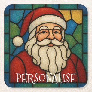Dessous-de-verre Carré En Papier Art déco vitrail de Noël sur le thème de Santa per