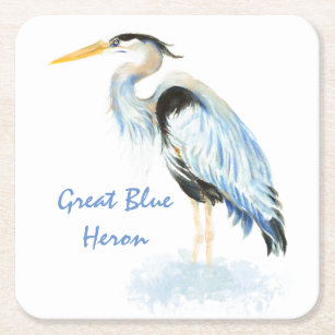 Dessous-de-verre Carré En Papier Art d'oiseau d'aquarelle de héron de grand bleu