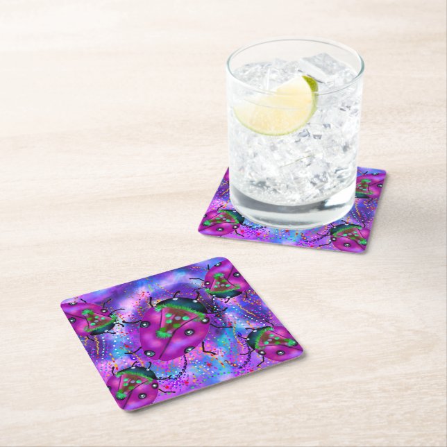 DESSOUS-DE-VERRE CARRÉ EN PAPIER ART LADYBUG (En situation)