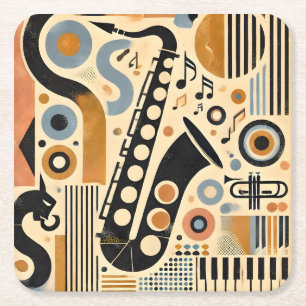 Dessous-de-verre Carré En Papier Art minimaliste du milieu du siècle du jazz Saxoph