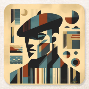 Dessous-de-verre Carré En Papier Art Moderne du Milieu du Siècle Homme portant un B