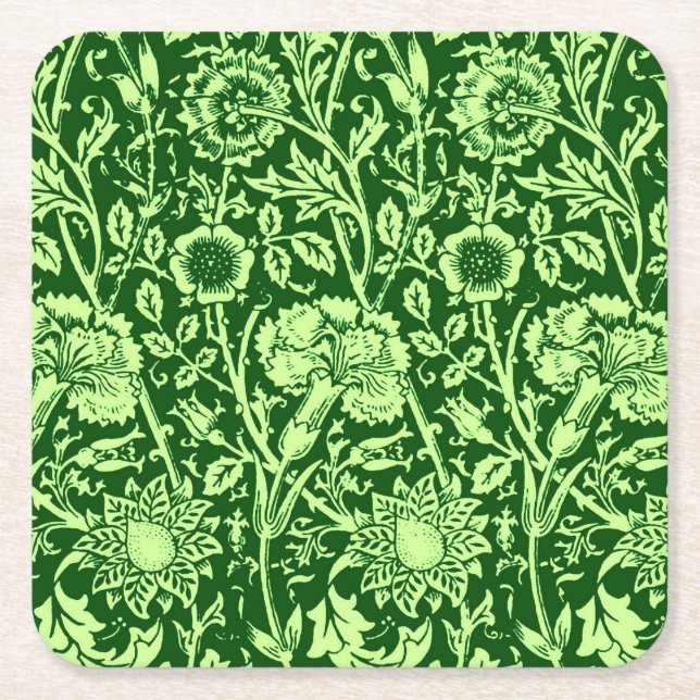 Dessous-de-verre Carré En Papier Art Nouveau Carnation Damask, Forest Green (Devant)