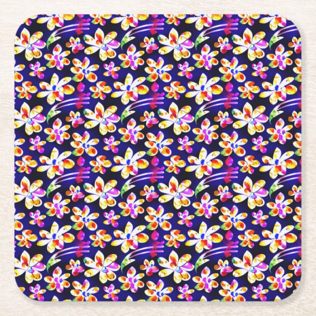 Dessous-de-verre Carré En Papier Art Nouveau Floral Boho Watercolo (Devant)