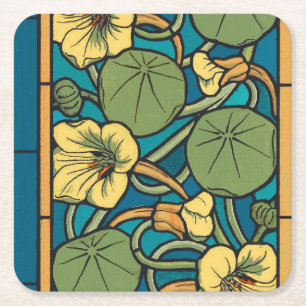 Dessous-de-verre Carré En Papier Art Nouveau Nasturtium Bleu Or floral Verneuil
