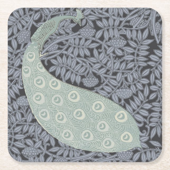 Dessous-de-verre Carré En Papier Art Nouveau Peacock Classic Vintage Bird (Devant)